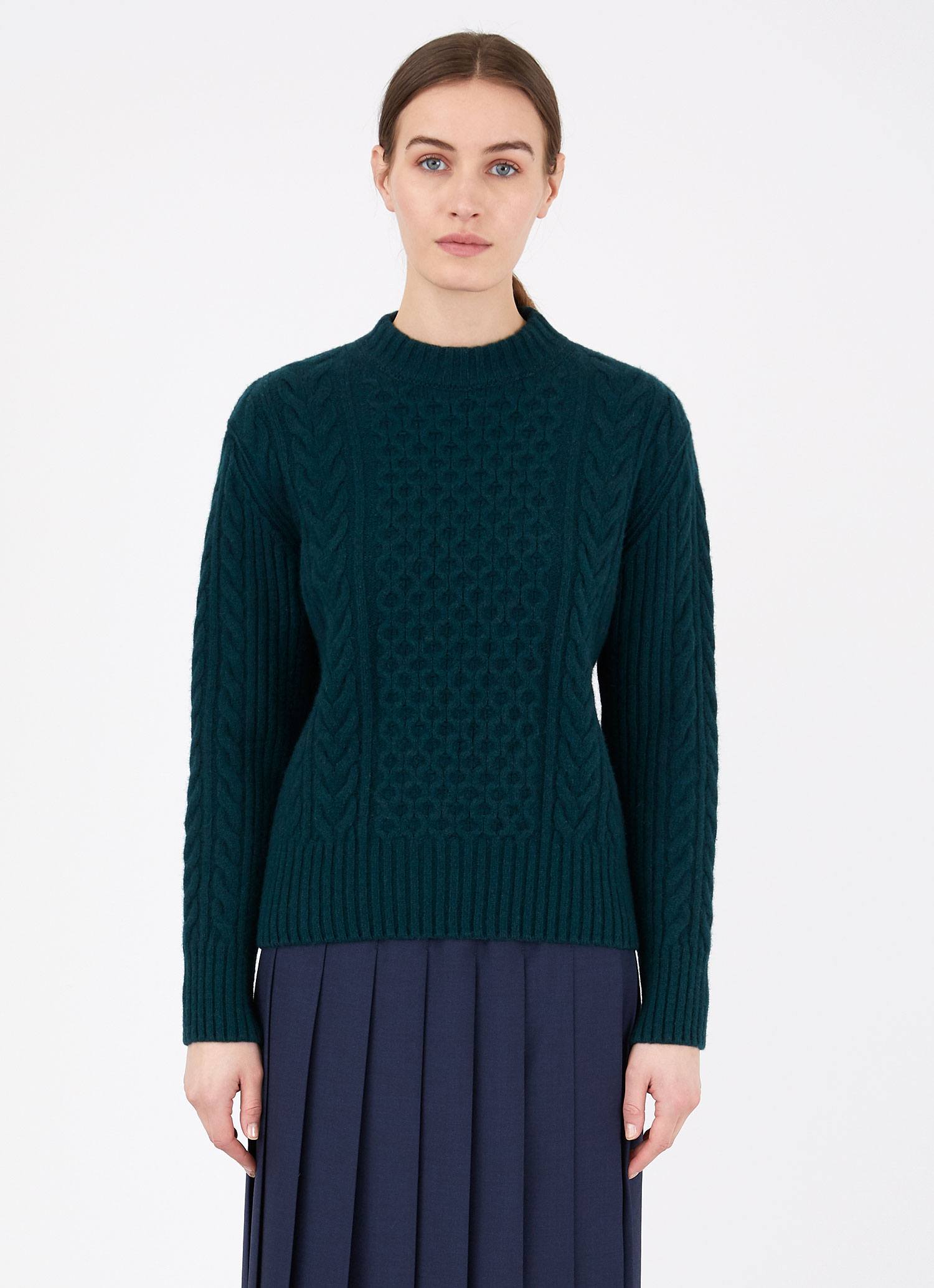 Women's Cable Knit Jumper in Forest | Sunspel