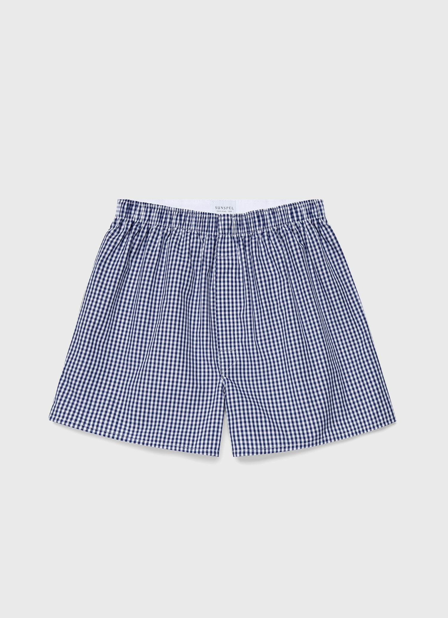 Men's Classic Boxer Shorts in Navy Gingham | Sunspel