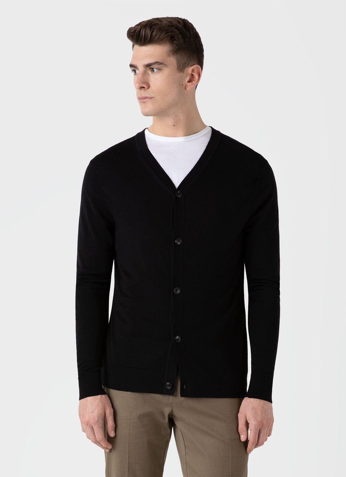 Men's Extra-Fine Merino Cardigan in Black