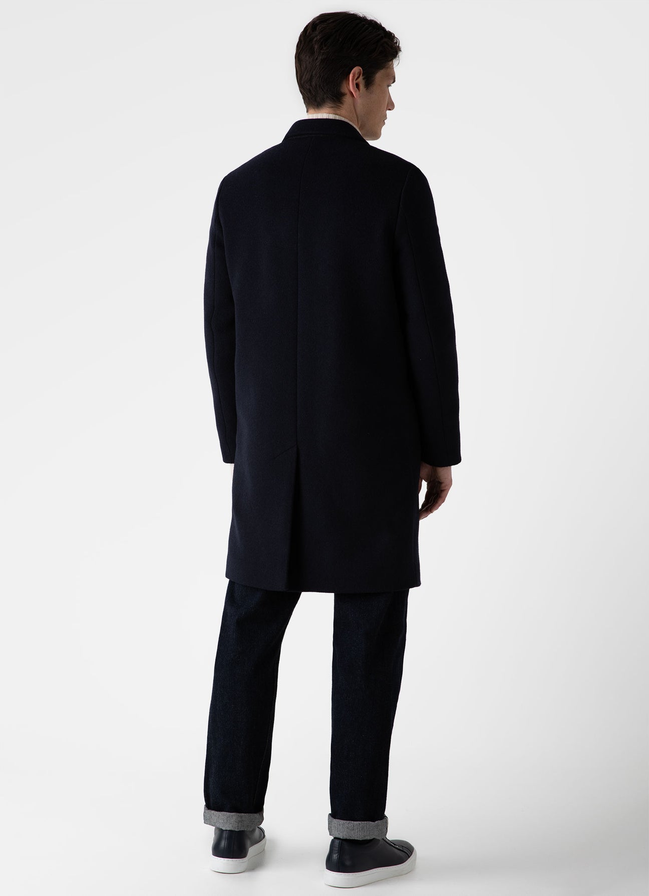 Men's Wool Cashmere Overcoat in Navy | Sunspel