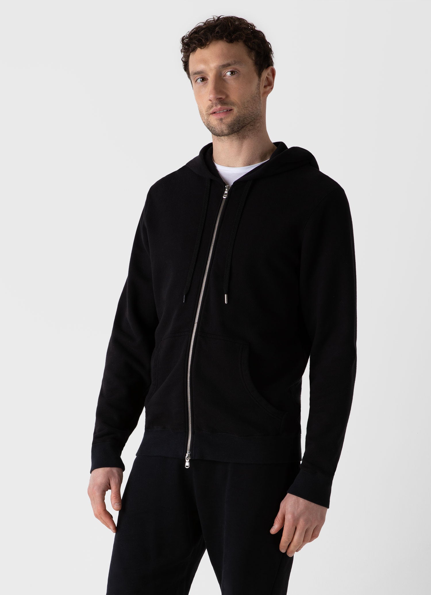 Men's Loopback Zip Hoody in Black | Sunspel