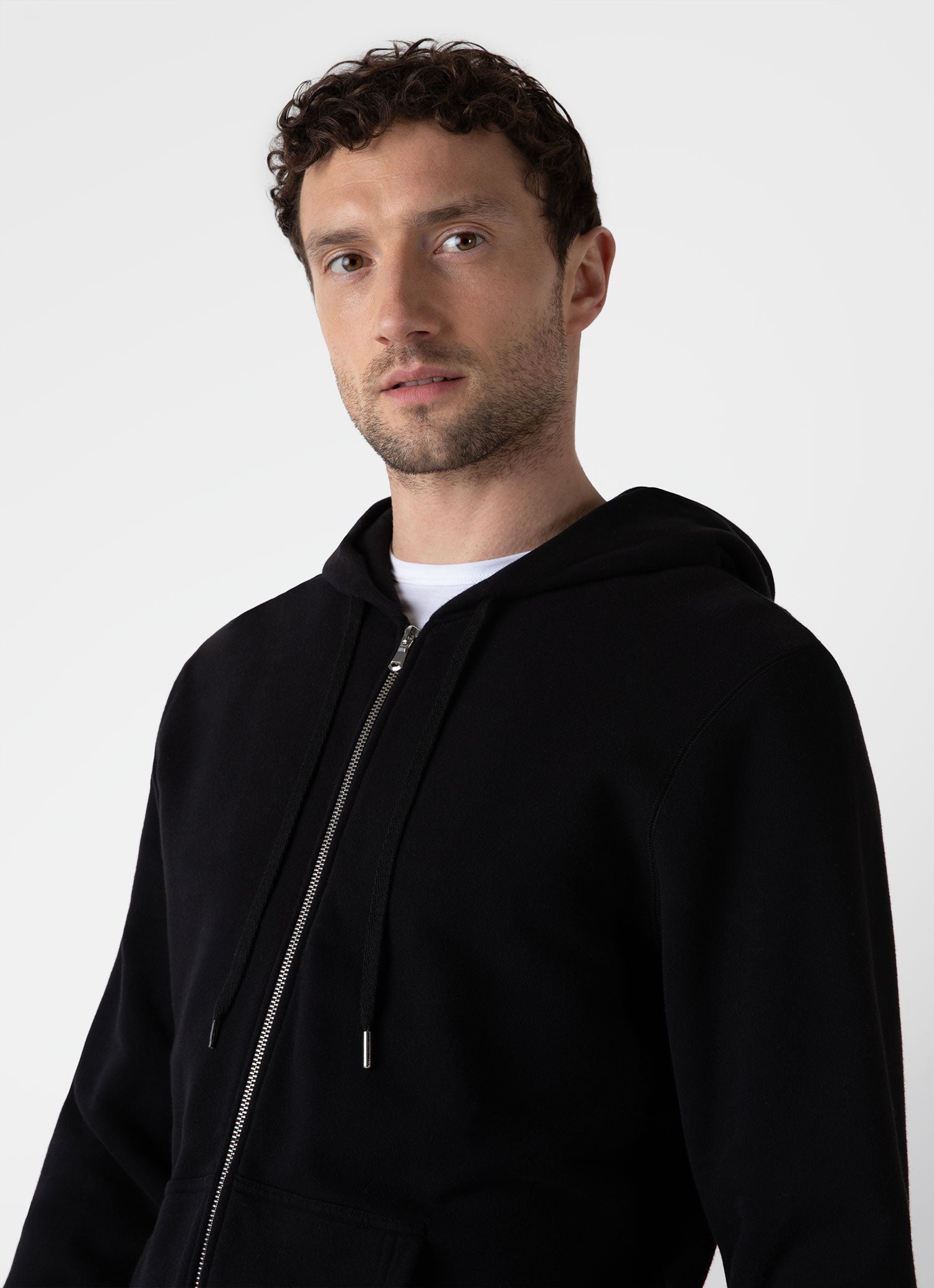 Men's Loopback Zip Hoody in Black | Sunspel