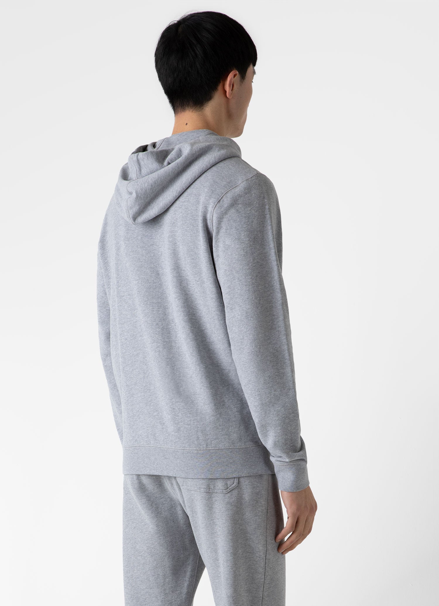 Men's Cotton Loopback Zip Hoody in Grey Melange | Sunspel