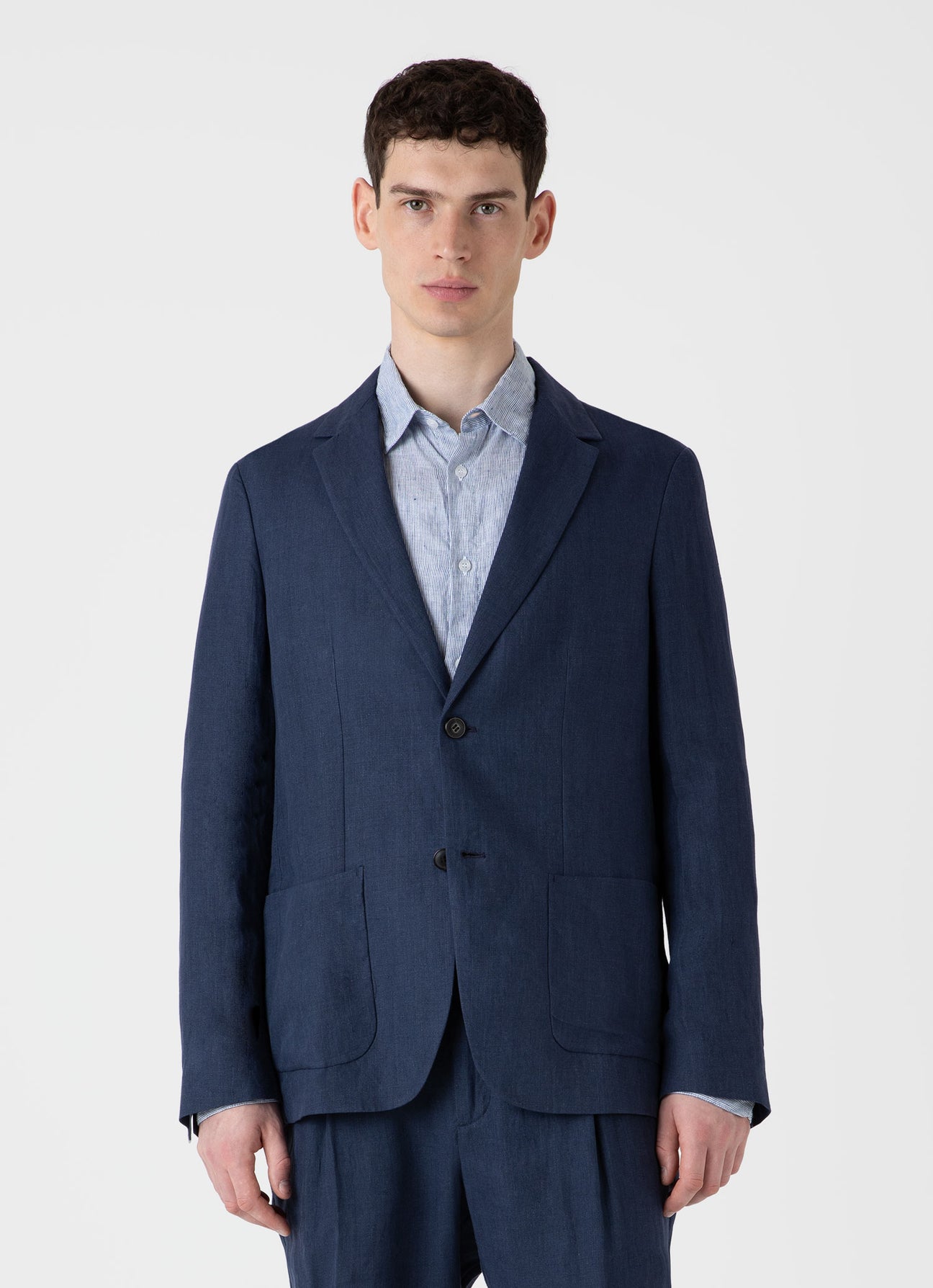 Men's Linen Unstructured Blazer in Light Navy | Sunspel