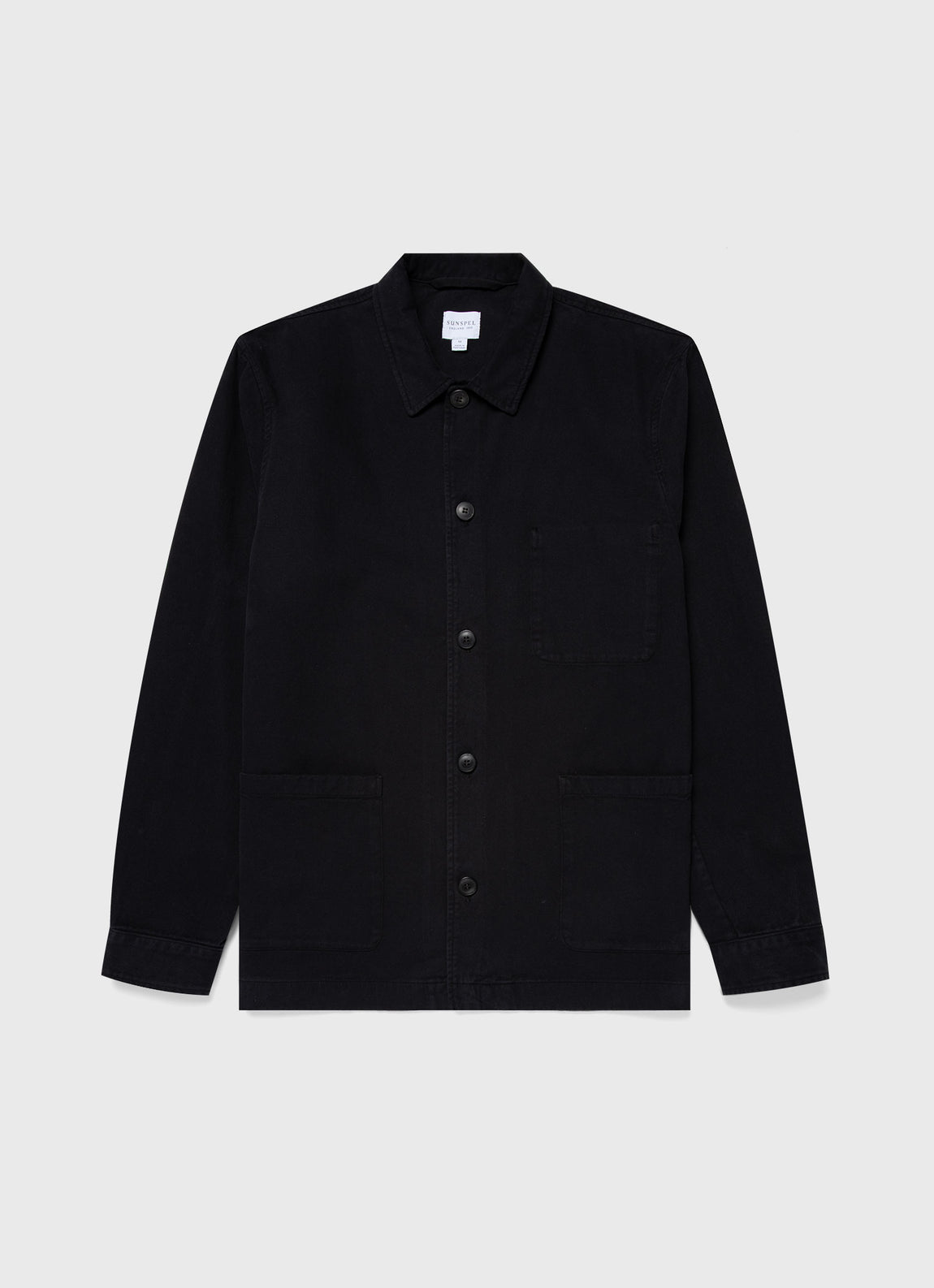 Men's Brushed Cotton Twin Pocket Jacket in Black | Sunspel
