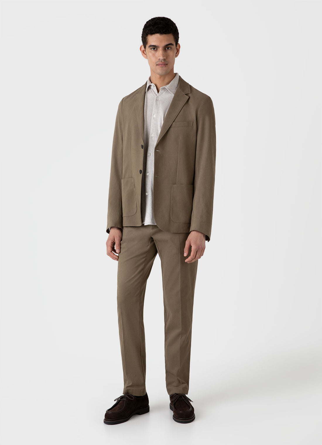 Men's Brushed Cotton Wool Two-Piece Suit in Sandstone