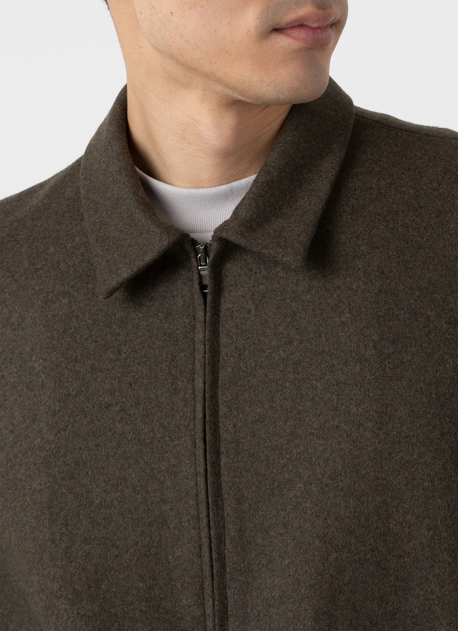 Men's Boiled Wool Zip Jacket in Dark Khaki