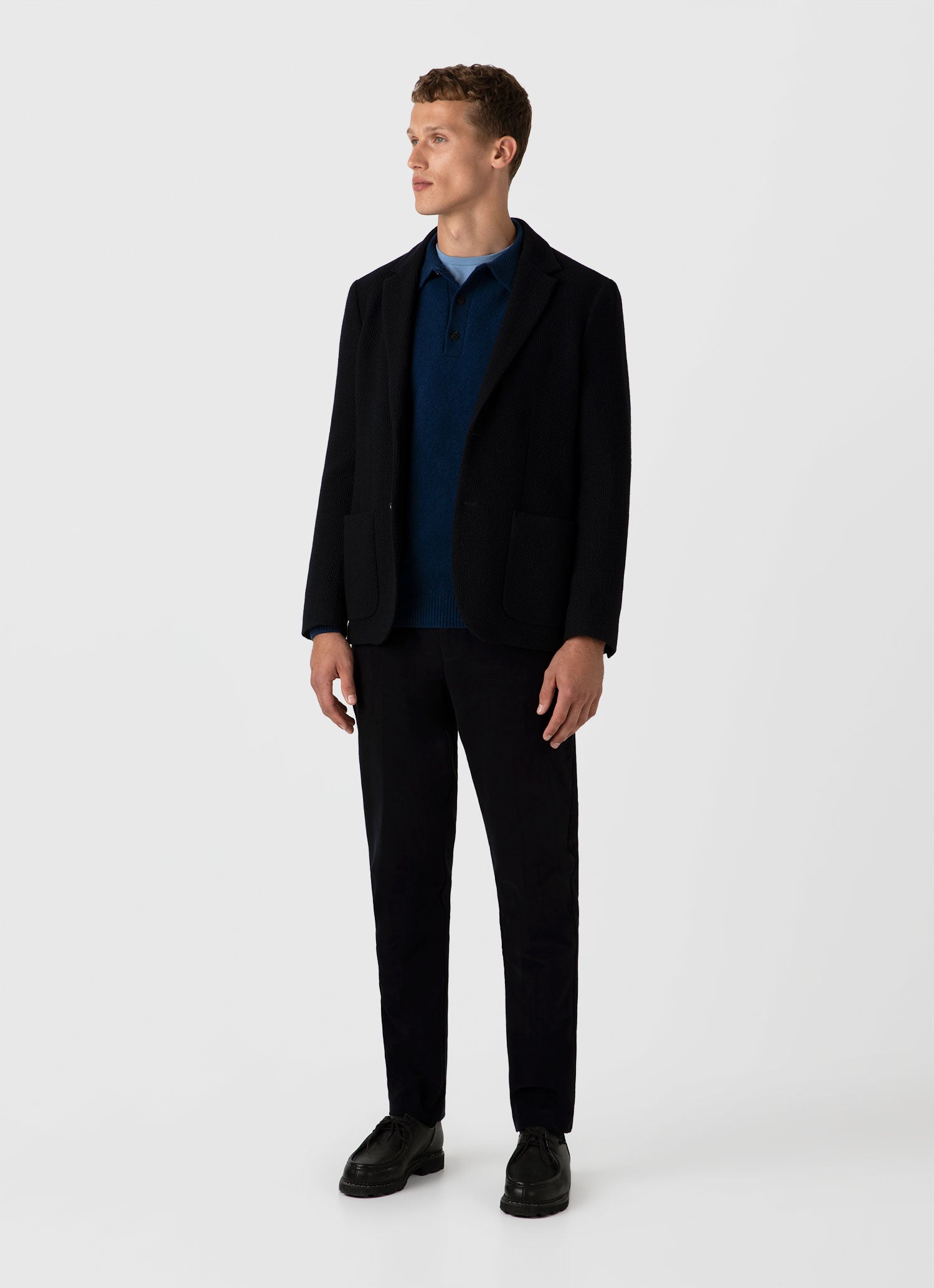 Men's Heavy Wool Jersey Blazer in Navy