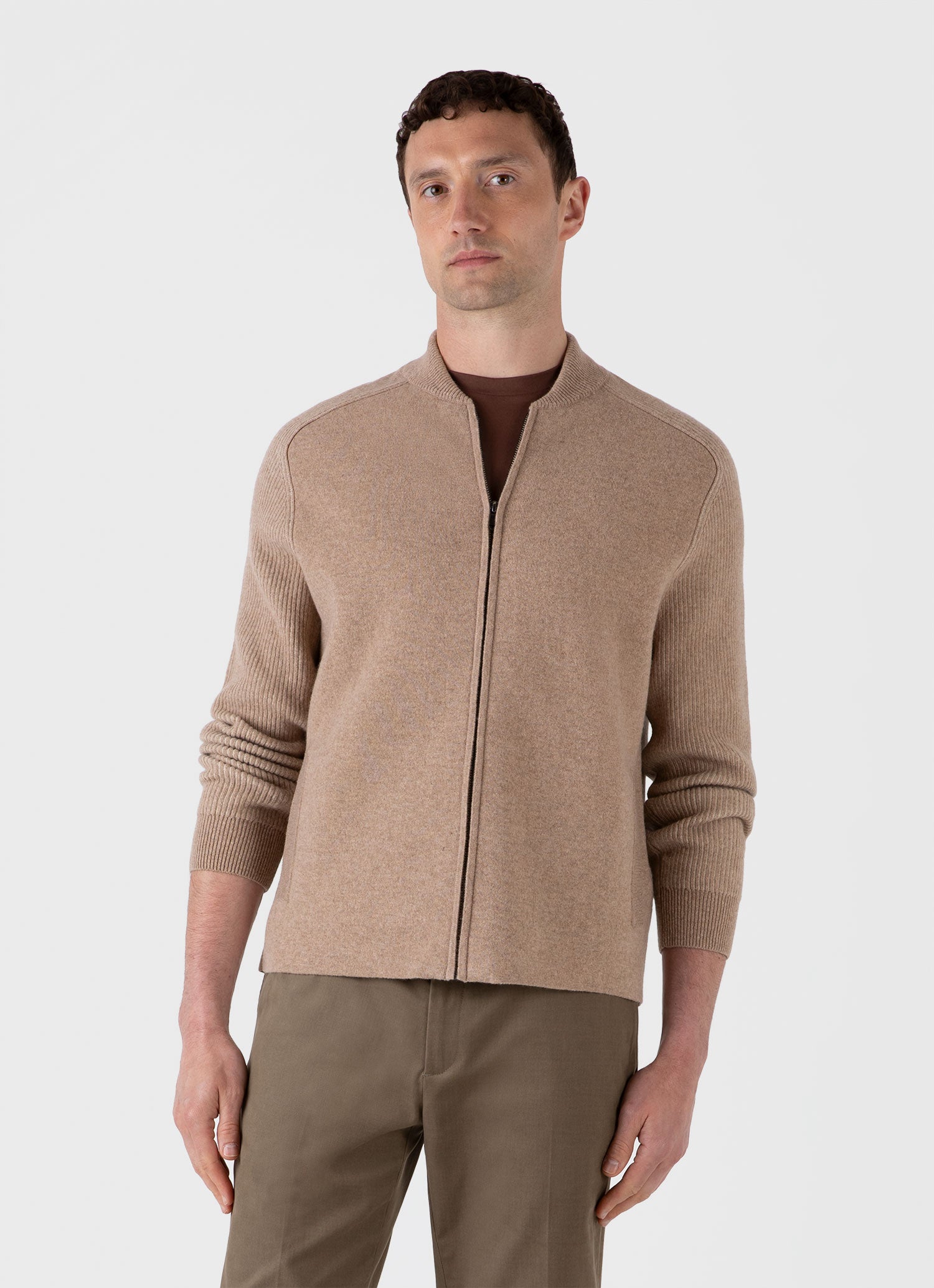 Men's Double Faced Bomber Jacket in Light Sandstone