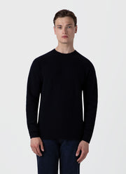 Men's Lambswool Crew Neck Jumper in Dark Navy Mouline