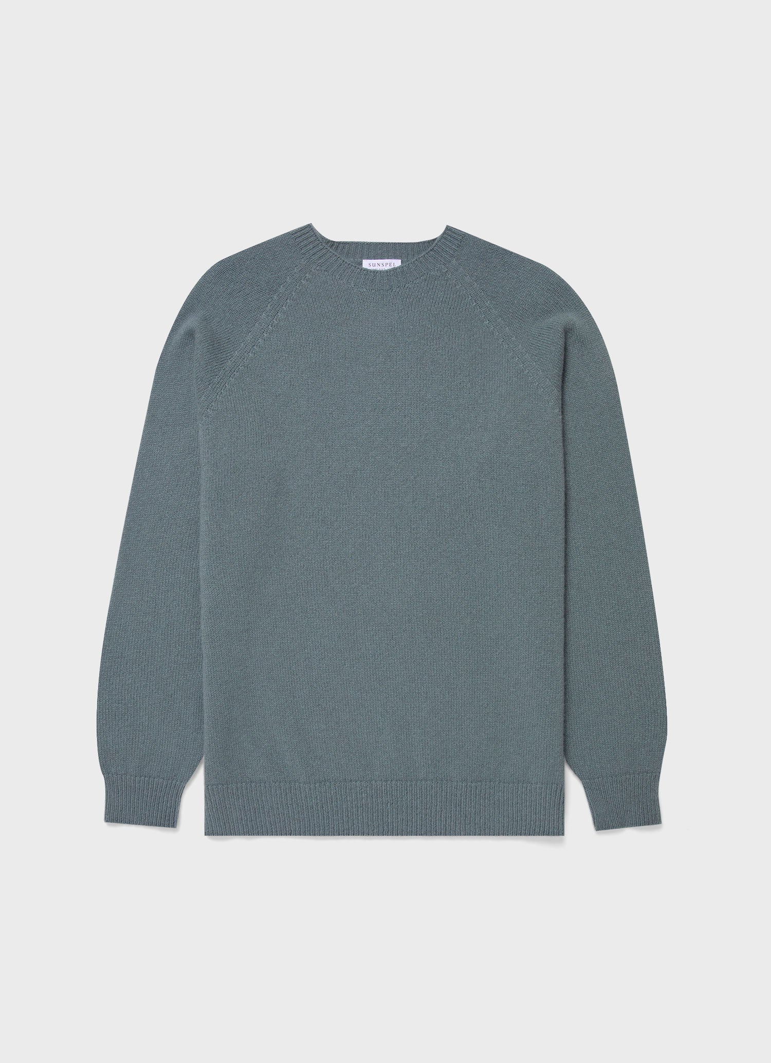 Men's Lambswool Crew Neck Jumper in Smoke Green | Sunspel