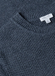 Men's Honeycomb Cotton Crew Neck Jumper in Indigo