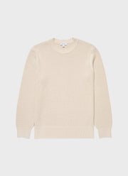 Men's Honeycomb Cotton Crew Neck Jumper in Ecru