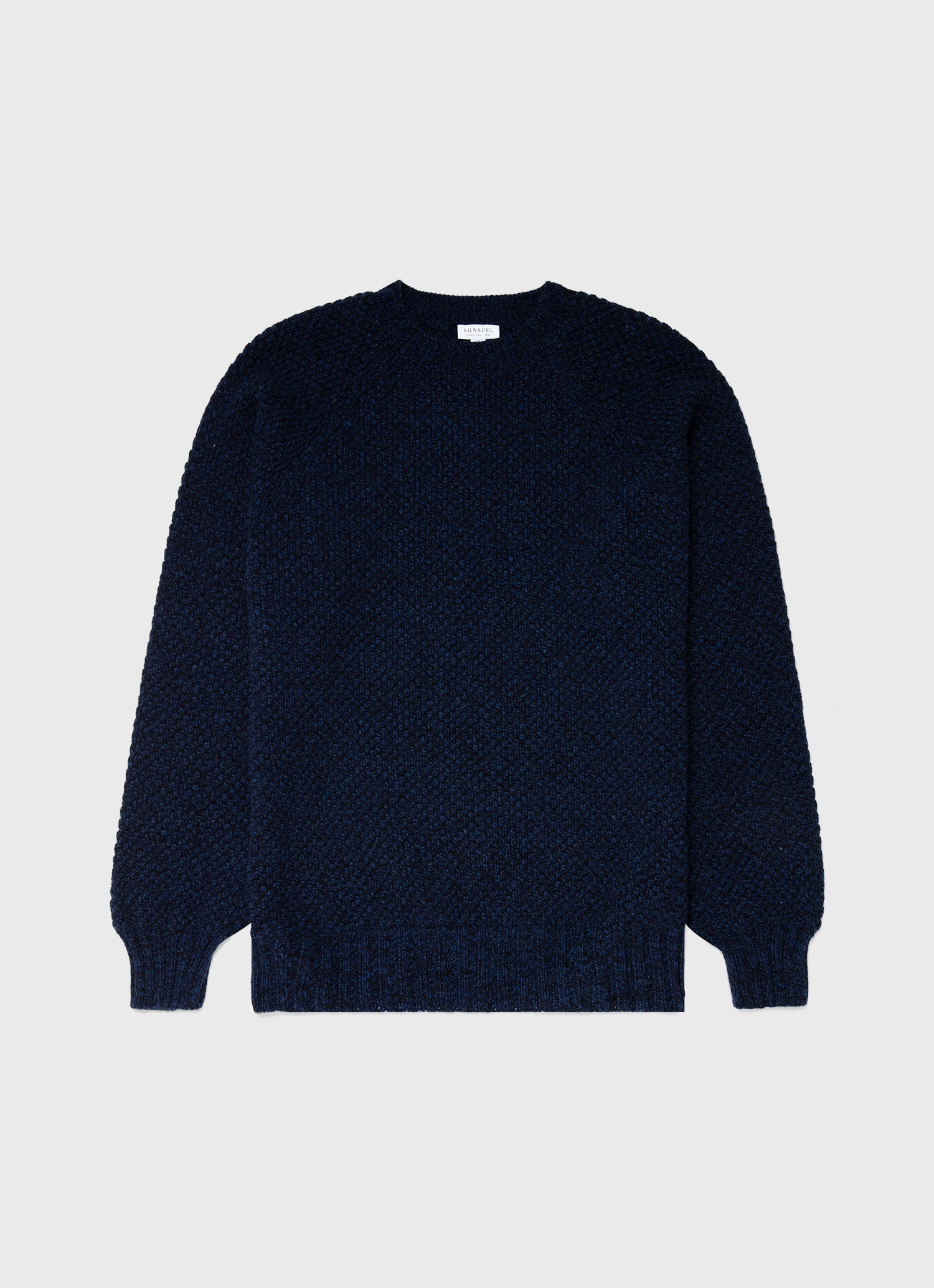 Men's Lambswool Textured Jumper in Bright Navy Twist | Sunspel