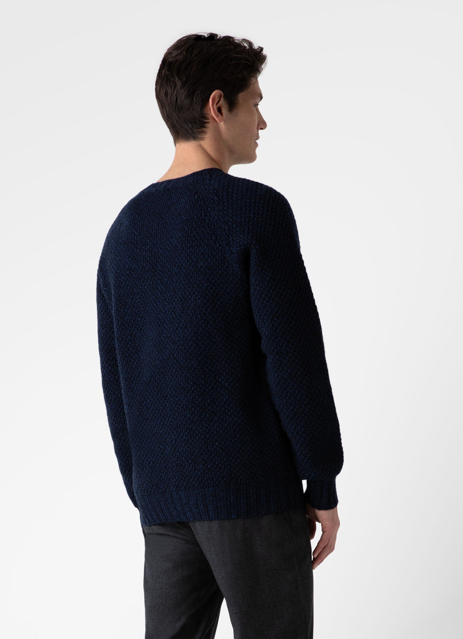 Men's Lambswool Textured Jumper in Bright Navy Twist | Sunspel