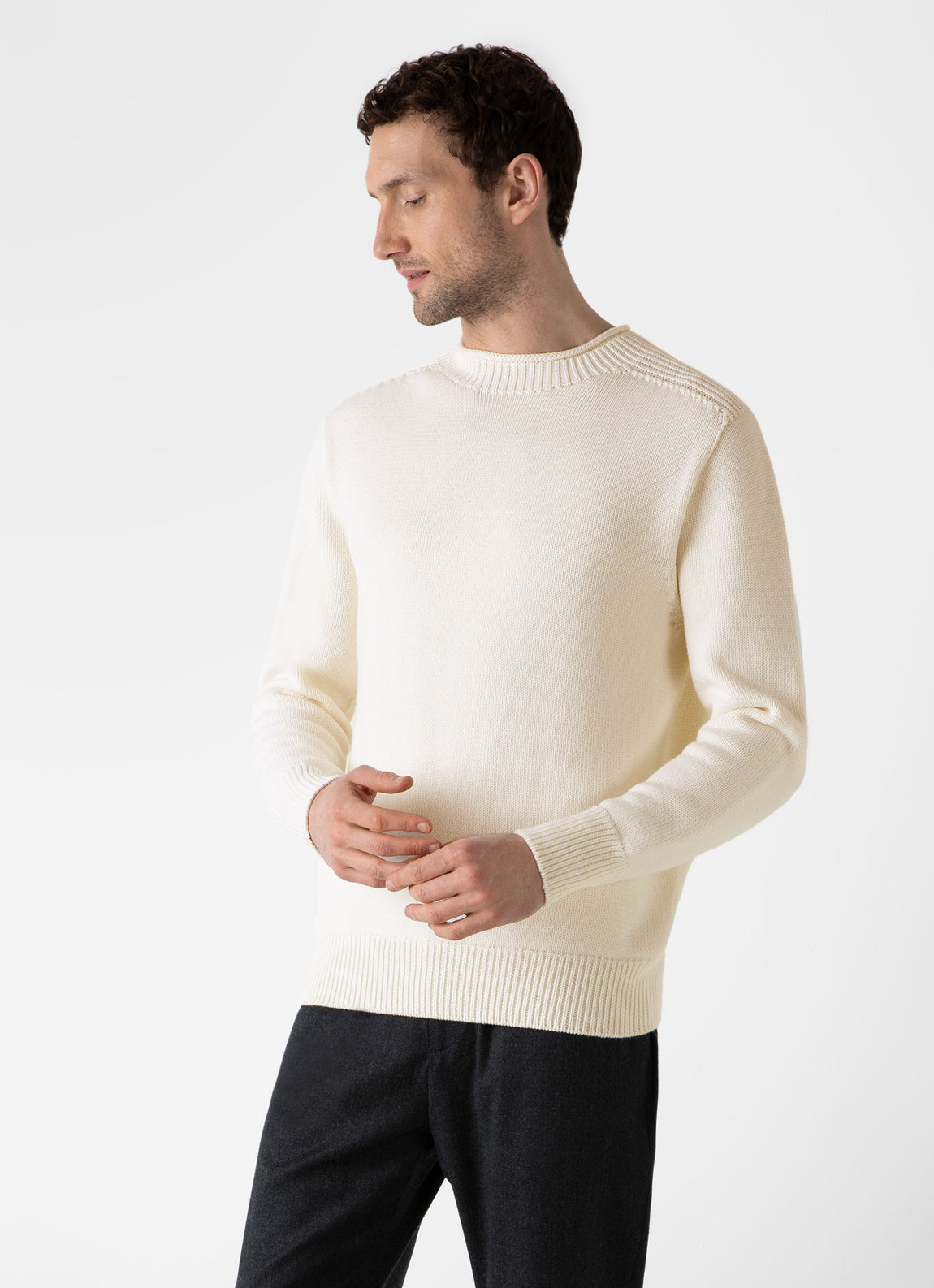 Men's English Merino Fisherman Jumper in Ecru