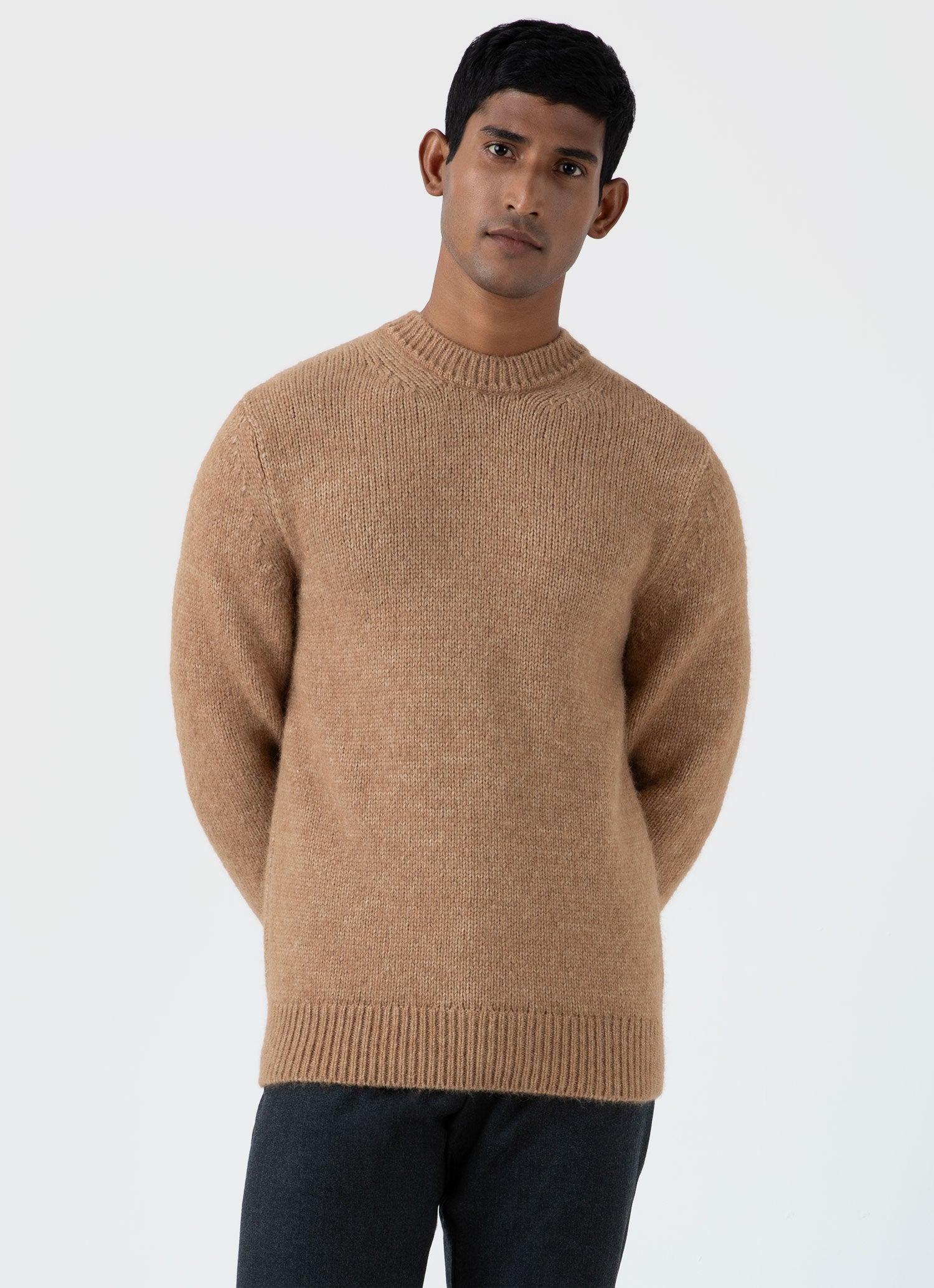 Men s Alpaca Wool Jumper in Light Camel Sunspel