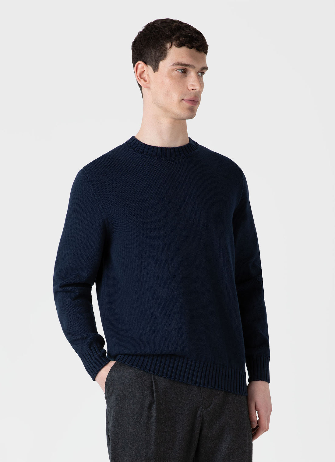 Men's Cotton Crew Neck Jumper in Light Navy