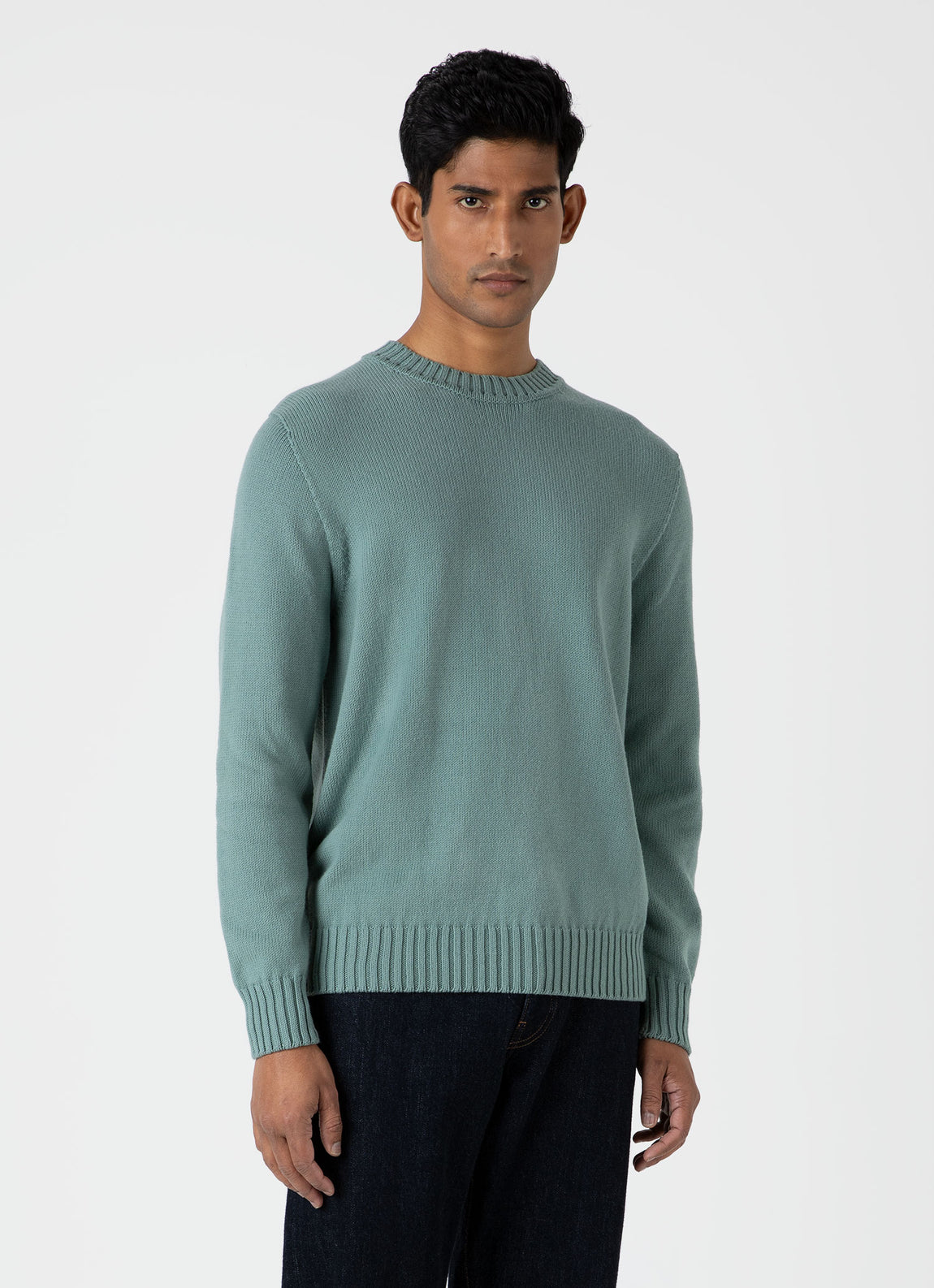 Men's Cotton Crew Neck Jumper in Smoke Green