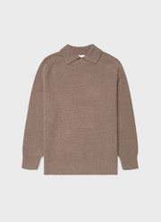 Men's Ribbed Polo Neck Jumper in Sandstone