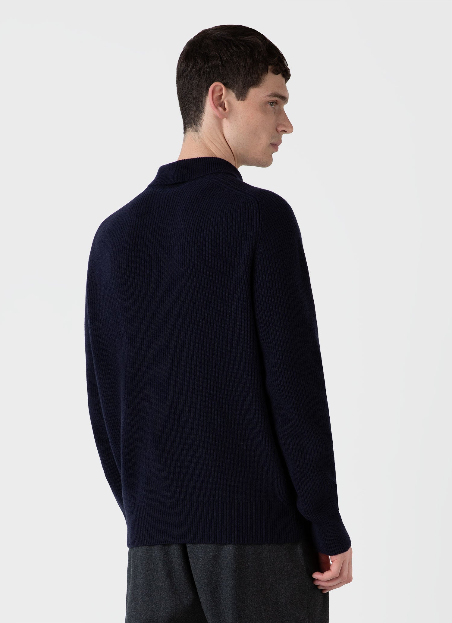 Men's Ribbed Polo Neck Jumper in Navy