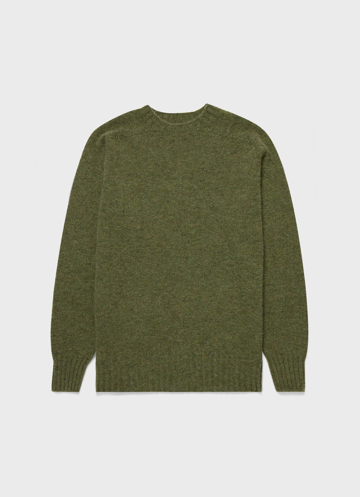 Men's Shetland Crew Neck Jumper in Moss Green Melange