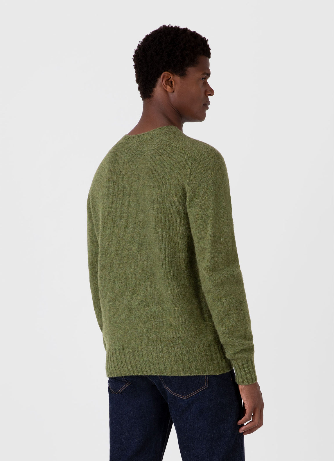 Men's Shetland Crew Neck Jumper in Moss Green Melange