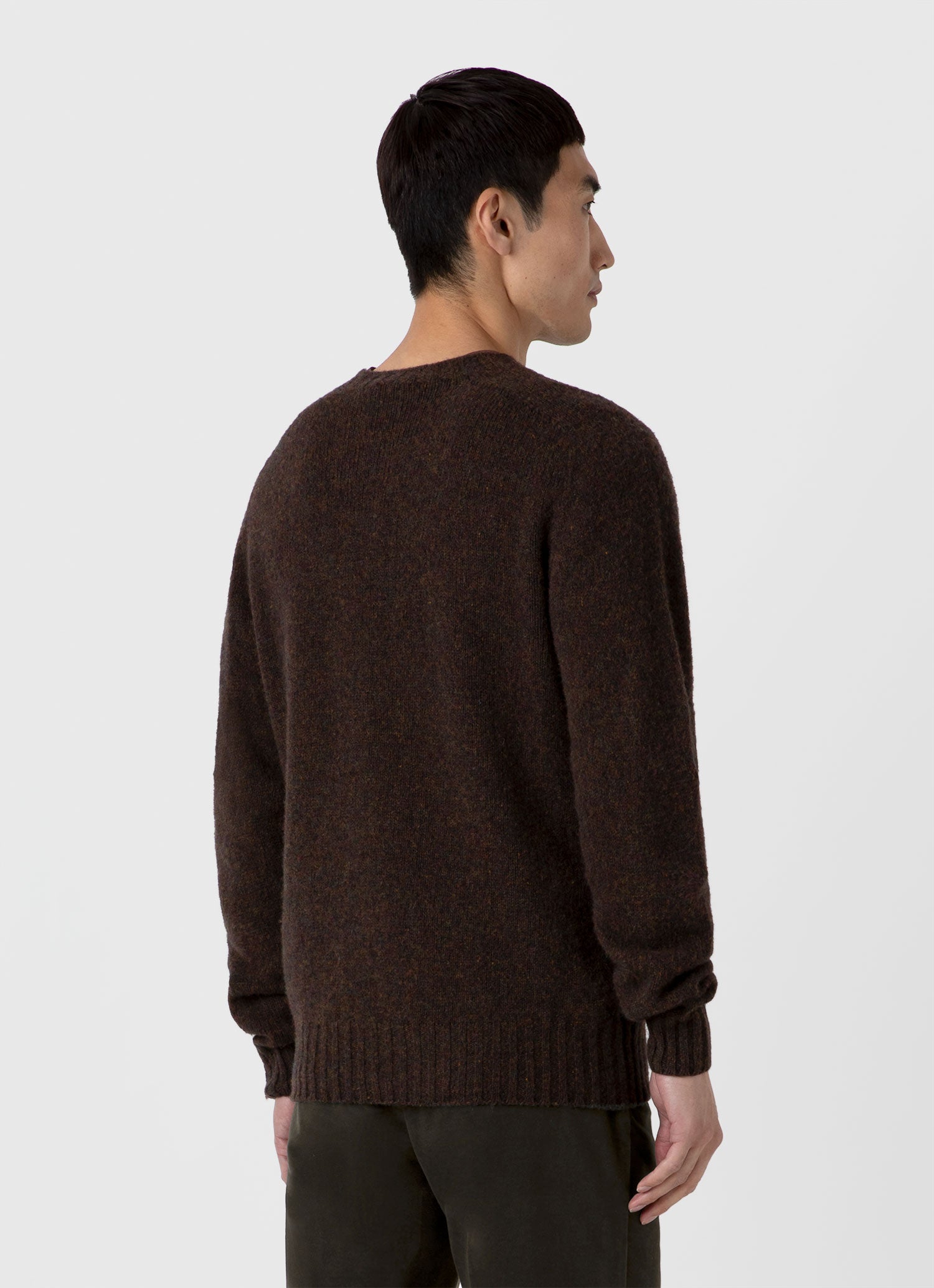 Men's Shetland Crew Neck Jumper in Dark Green Melange