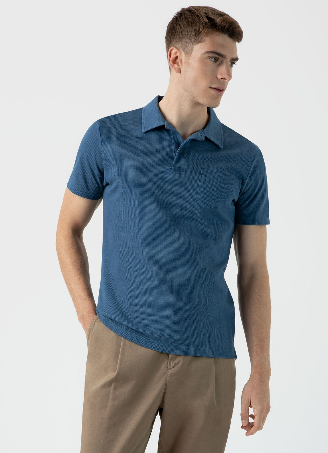 Men's Riviera Polo Shirt in Steel Blue | Sunspel