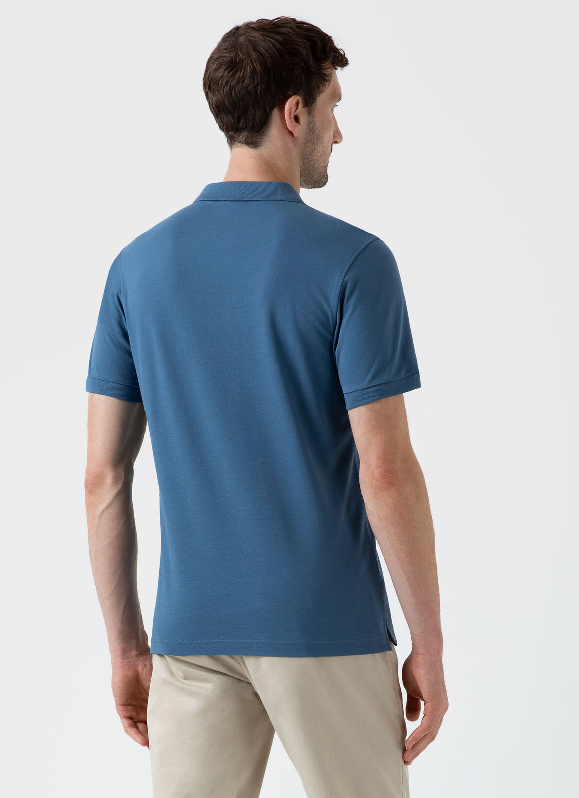 Men's Piqué Polo Shirt in Steel Blue | Sunspel