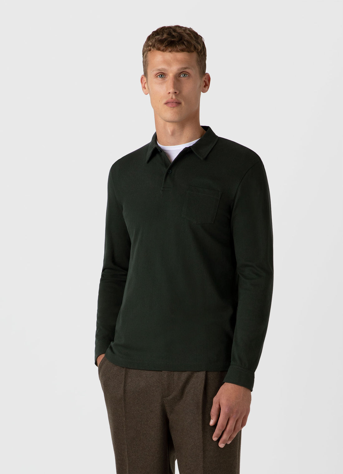 Men's Long Sleeve Riviera Polo Shirt in Holly Green