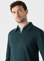 Men's Brushed Cotton Long Sleeve Polo Shirt in Peacock