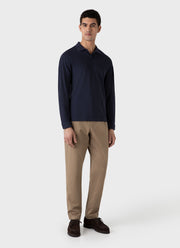 Men's Long Sleeve Piqué Polo Shirt in Navy