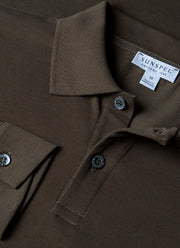 Men's Long Sleeve Piqué Polo Shirt in Khaki