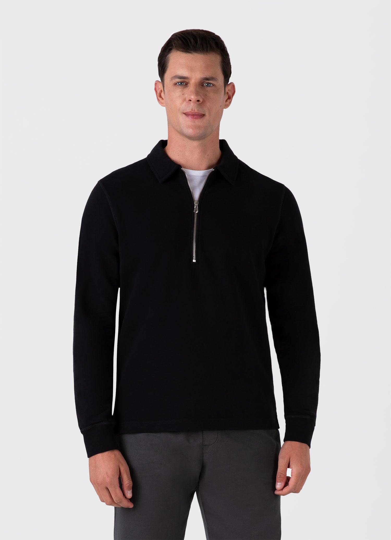 Men's Zip Polo Loopback Sweatshirt in Black