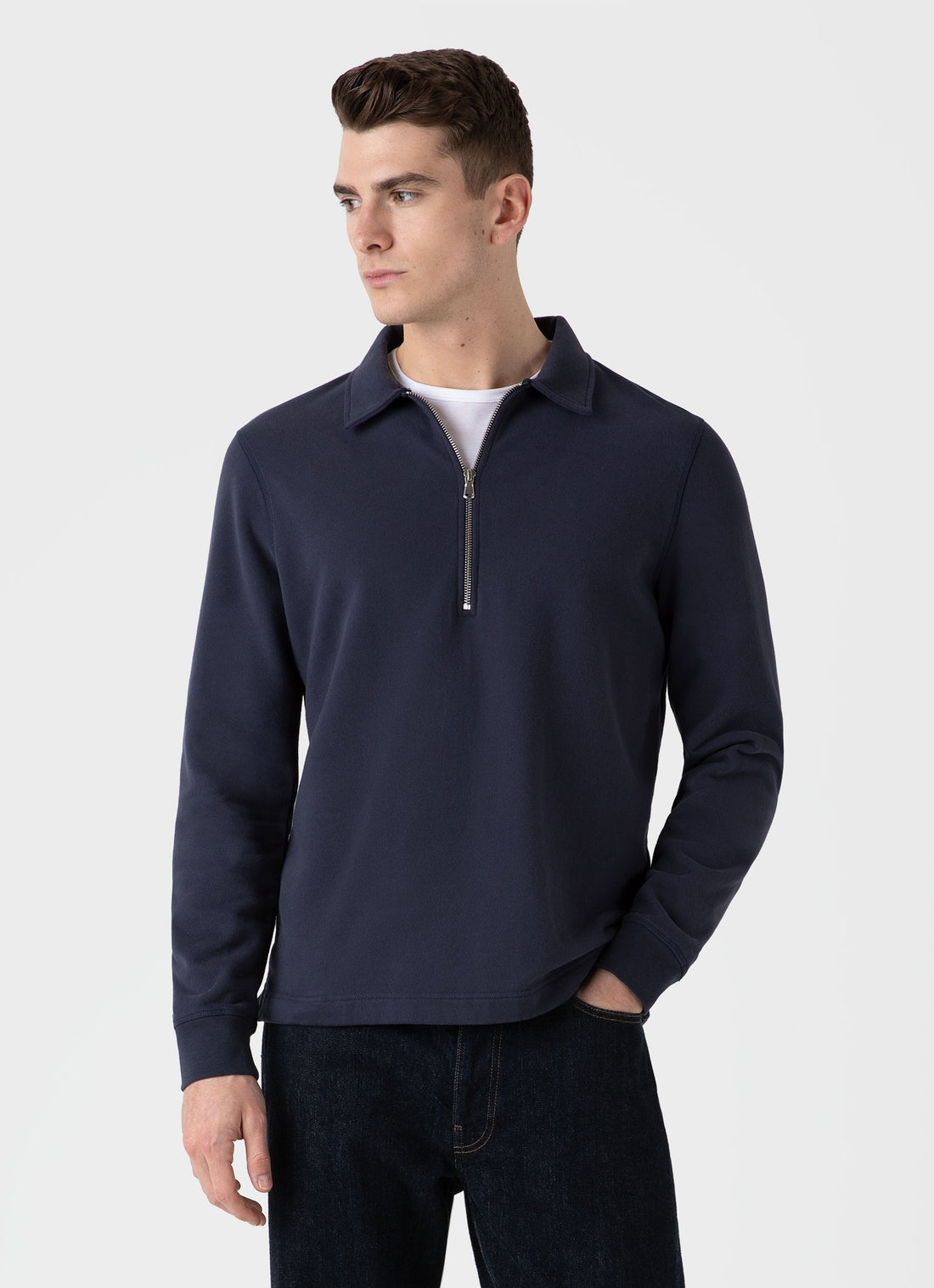 Men's Zip Polo Loopback Sweatshirt in Navy