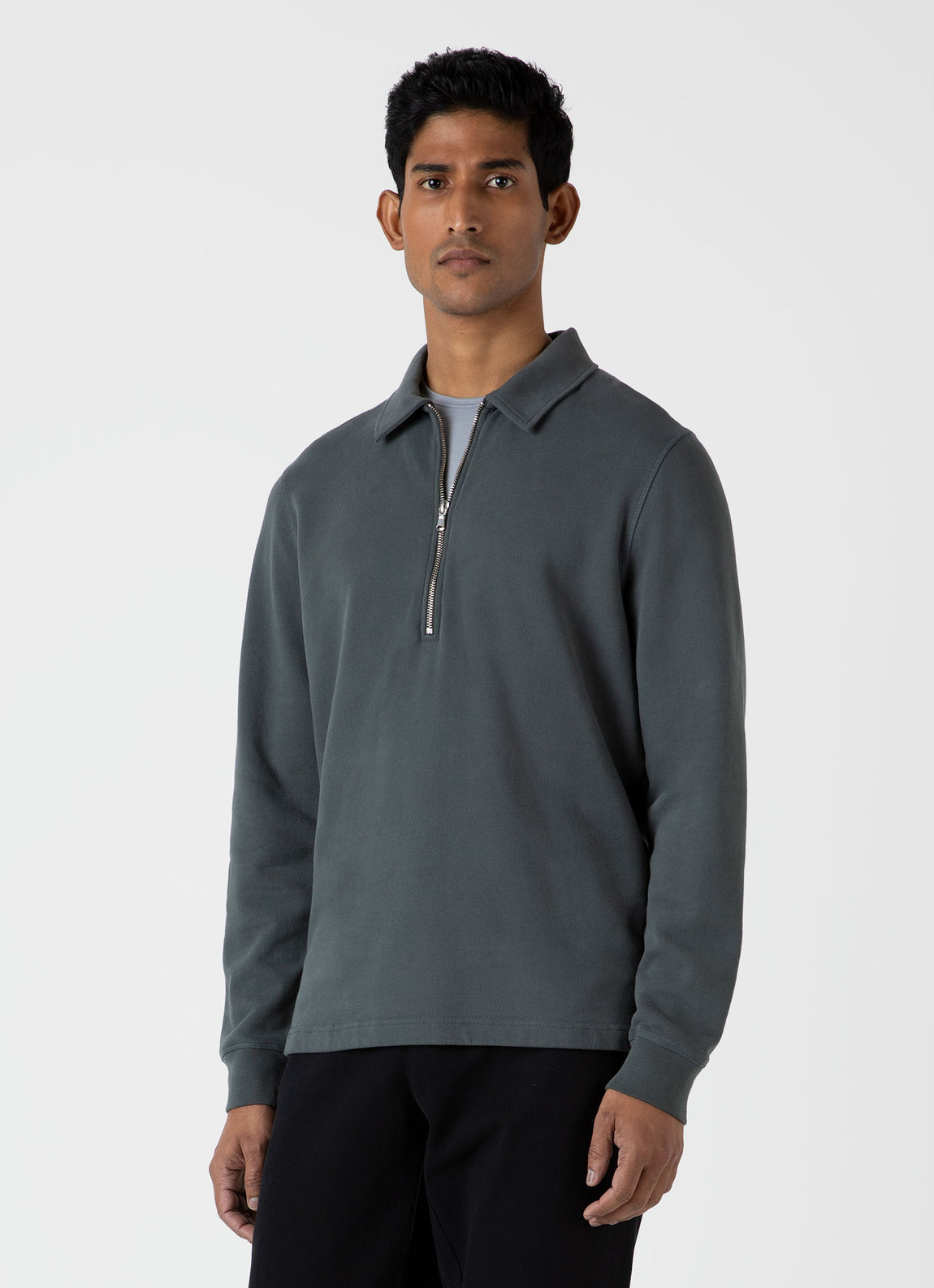 Men's Zip Polo Loopback Sweatshirt in Drill Green