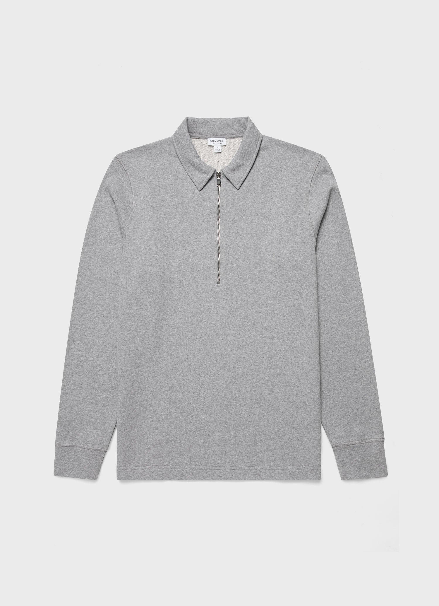 Men's Zip Polo Loopback Sweatshirt in Grey Melange