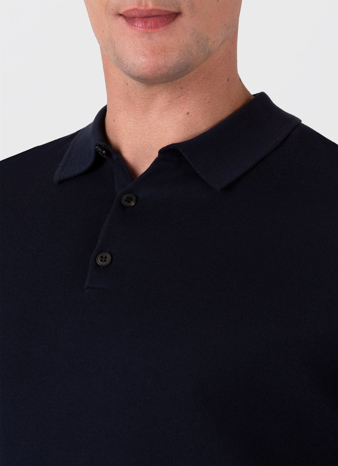 Men's Sea Island Cotton Long Sleeve Polo Shirt in Light Navy