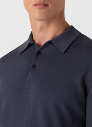 Men's Long Sleeve Sea Island Cotton Polo Shirt in Slate Blue