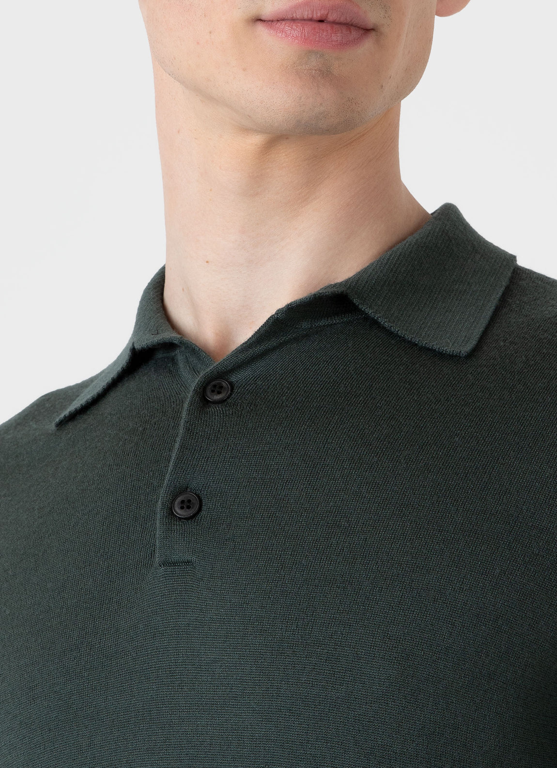 Men's Extra-Fine Merino Polo Shirt in Drill Green