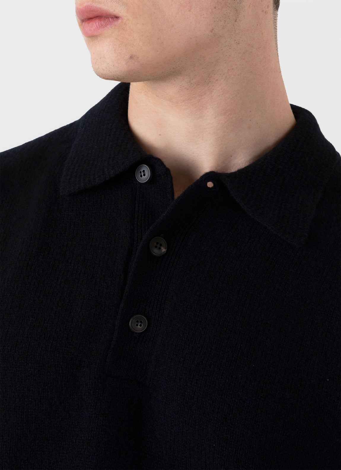 Men's Lambswool Polo Shirt in Dark Navy Mouline