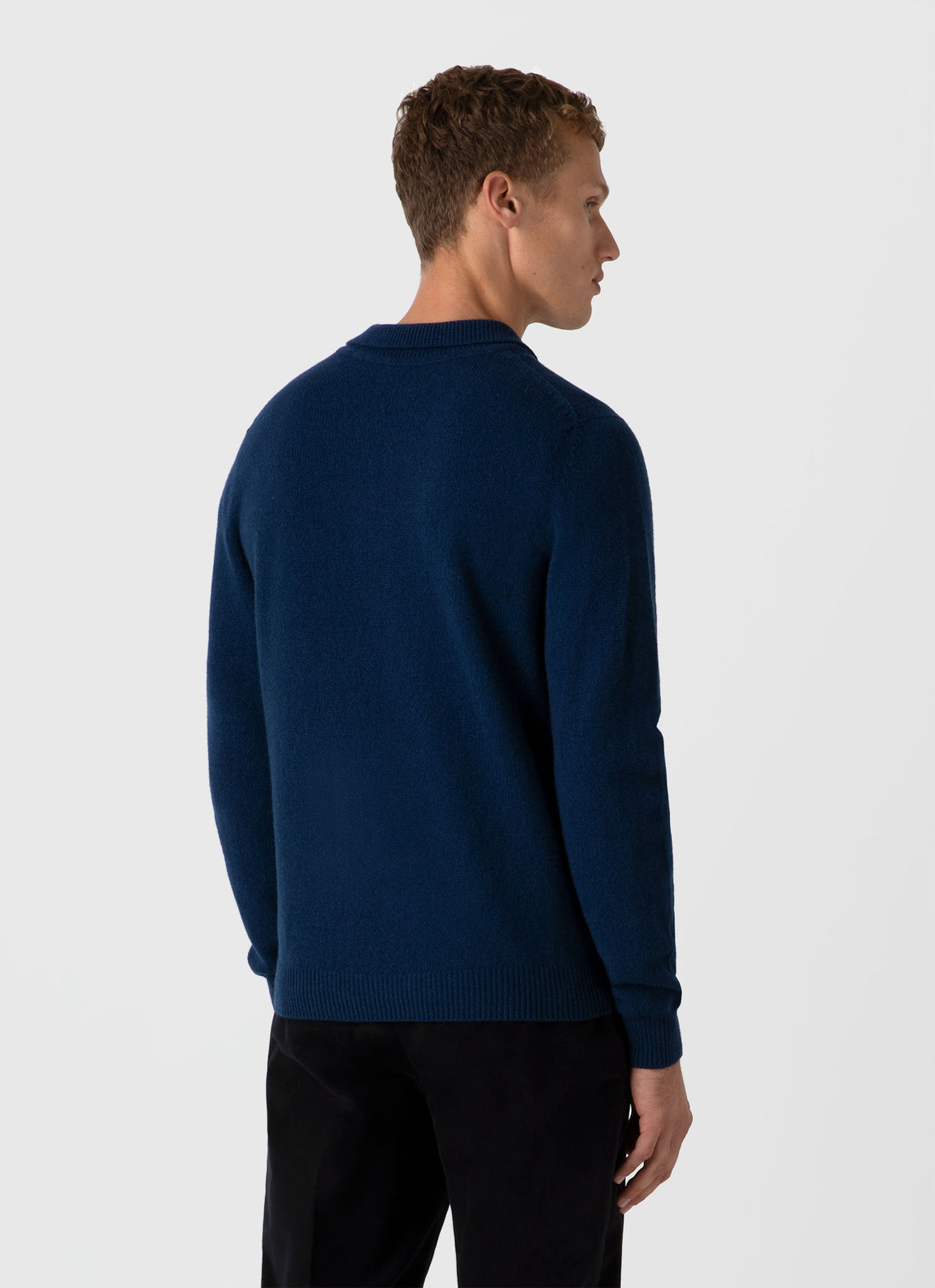 Men's Lambswool Polo Shirt in Naval Blue