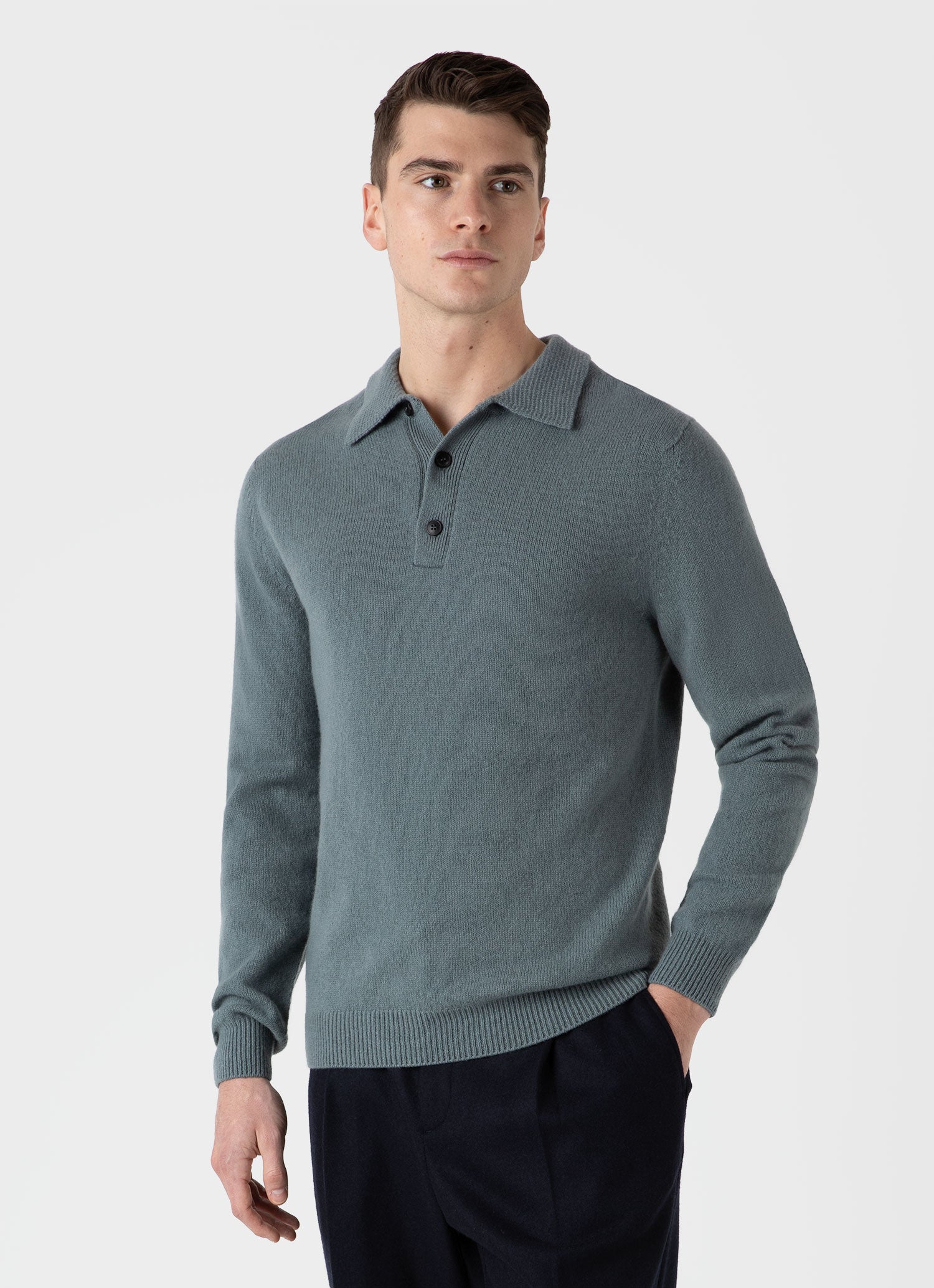 Men's Lambswool Polo Shirt in Smoke Green