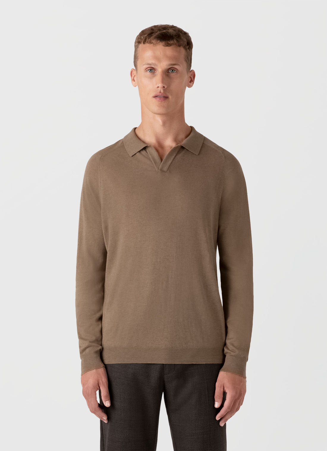 Men's Sea Island Cashmere Polo Shirt in Oat