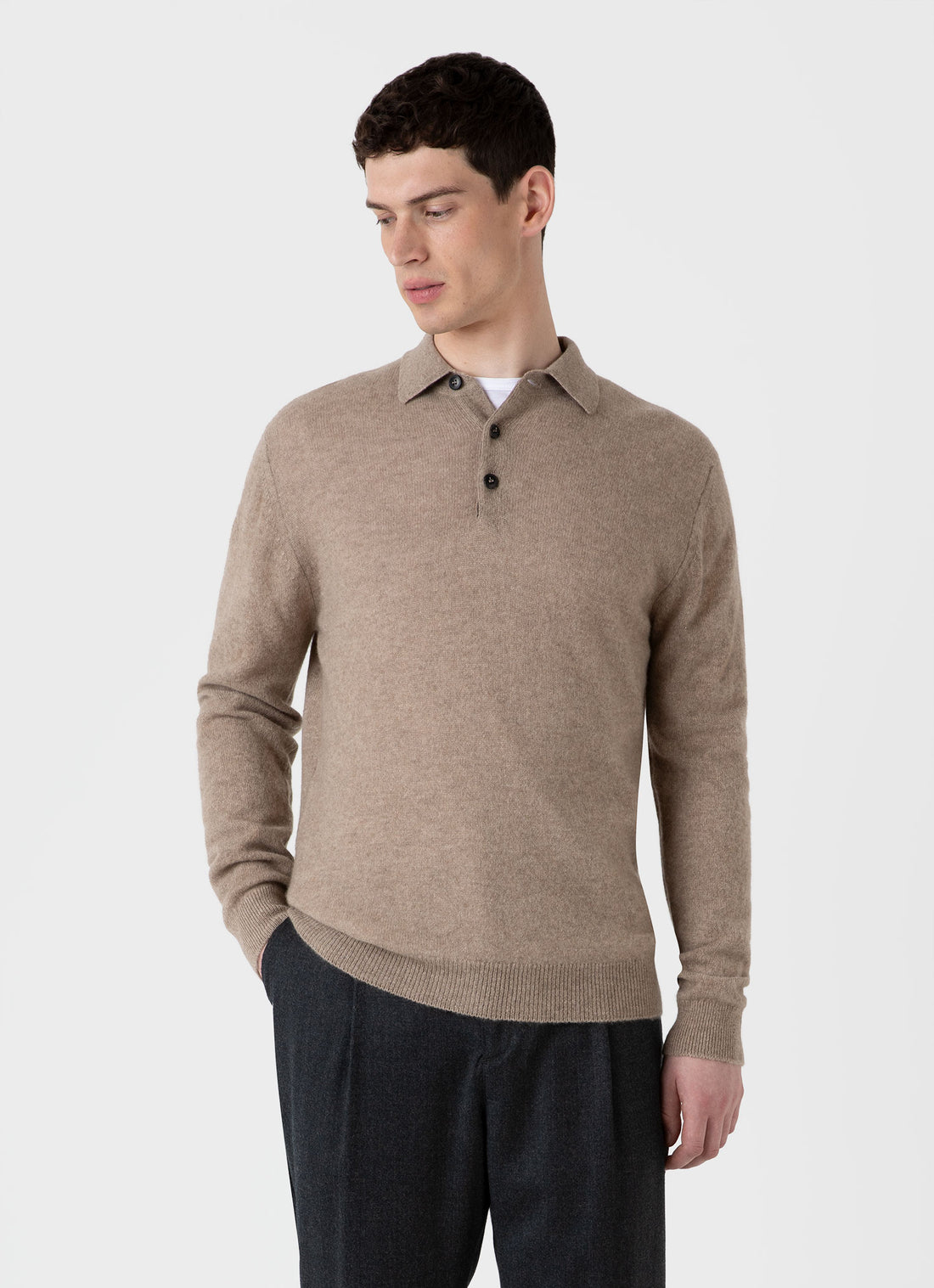 Men's Cashmere Polo Shirt in Natural Brown