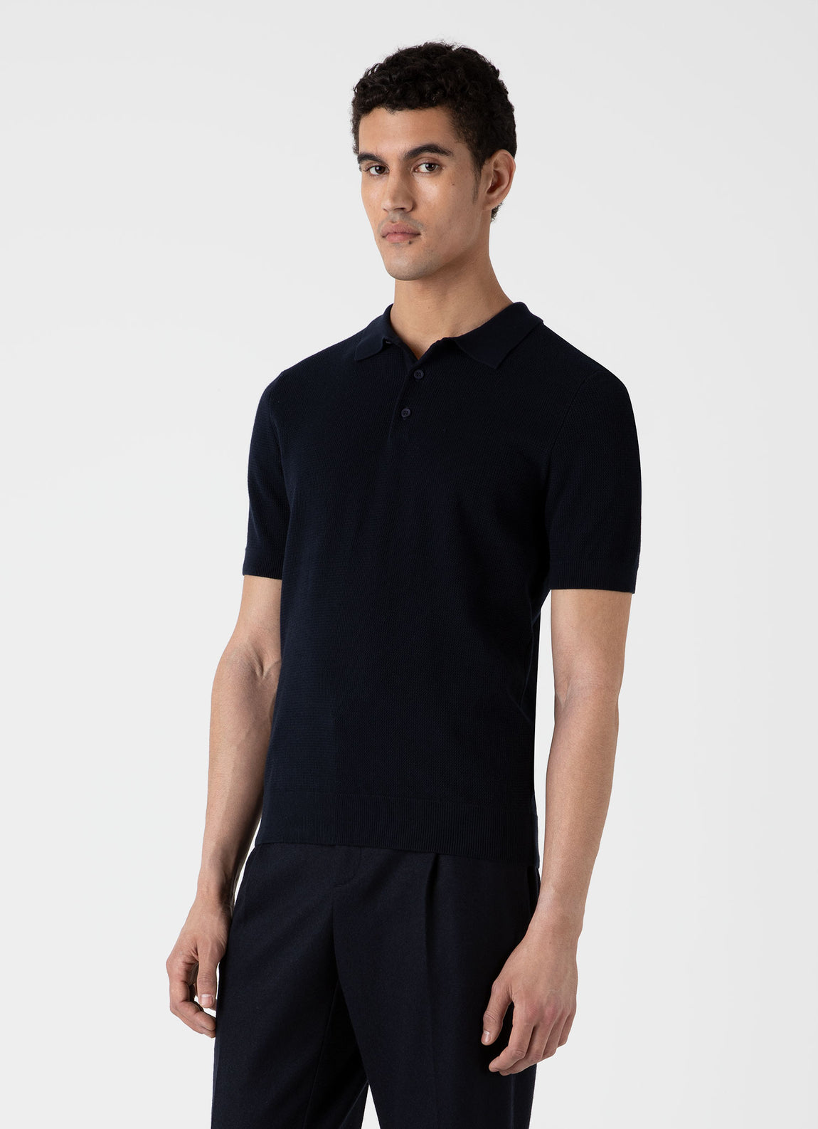 Men's Sunspel x MR PORTER Racked Stitch Polo Shirt in Navy | Sunspel