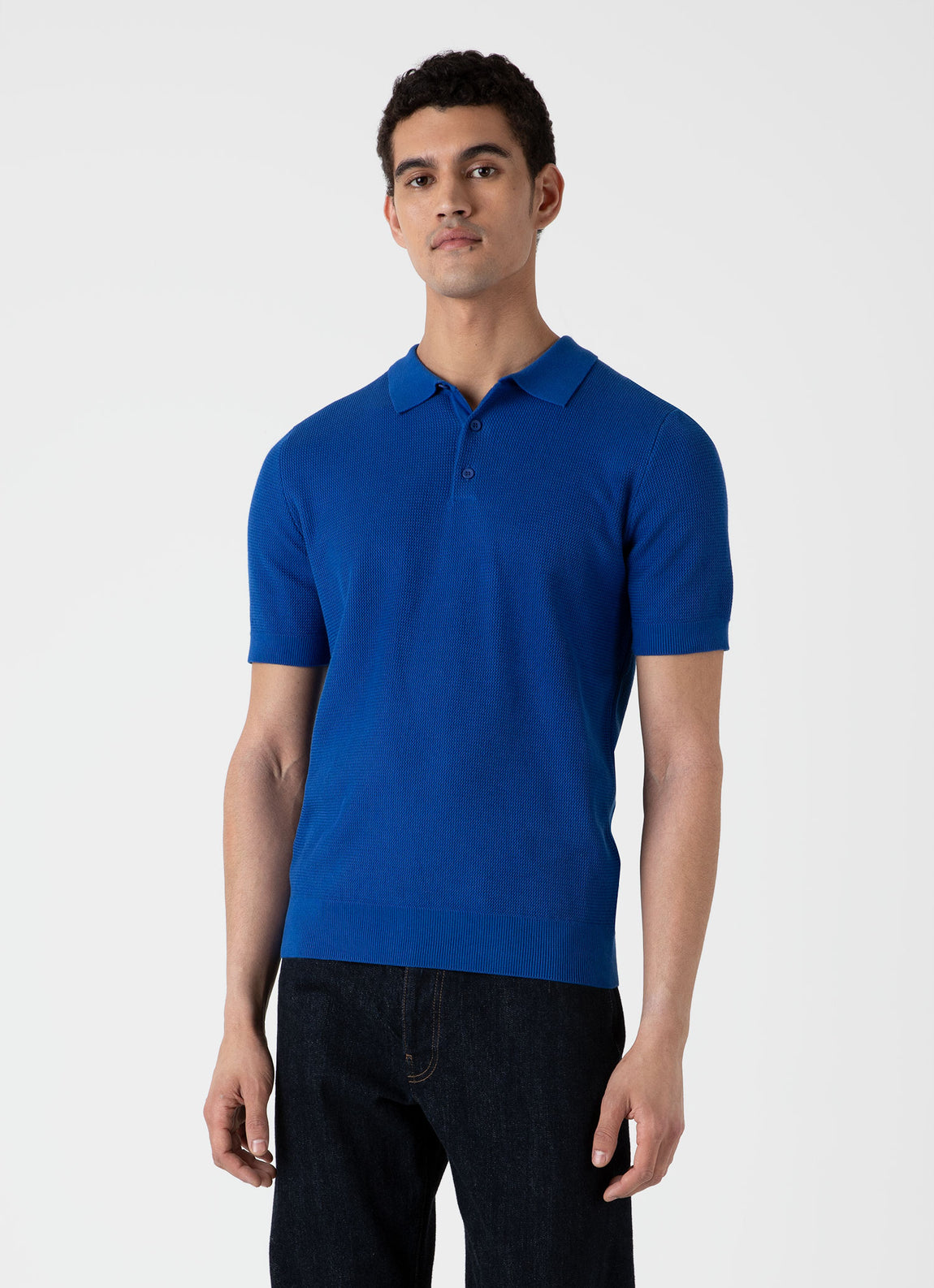 Men's Sunspel x MR PORTER Racked Stitch Polo Shirt in French Blue