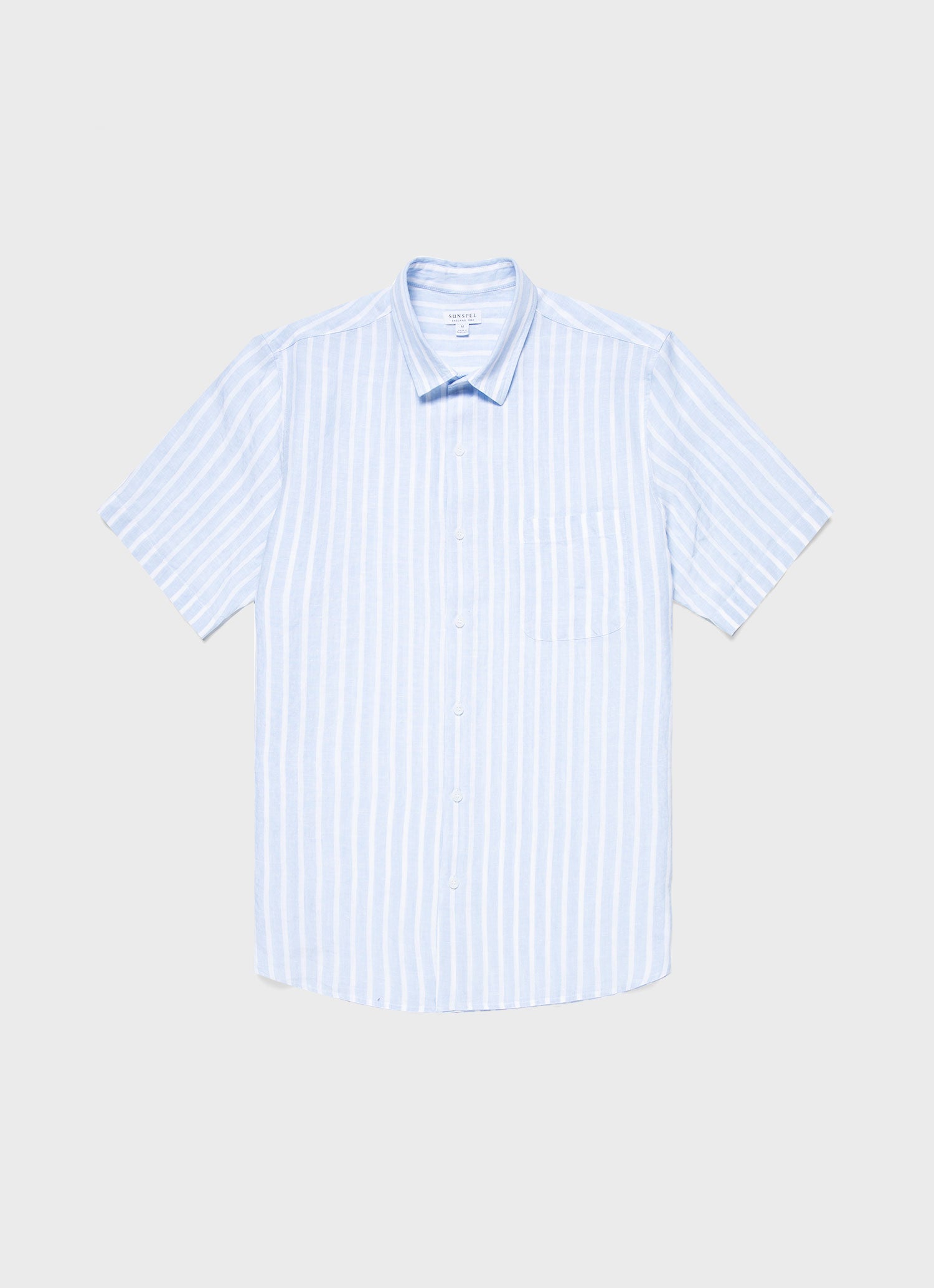 Men's Short Sleeve Linen Shirt in Light Blue/White