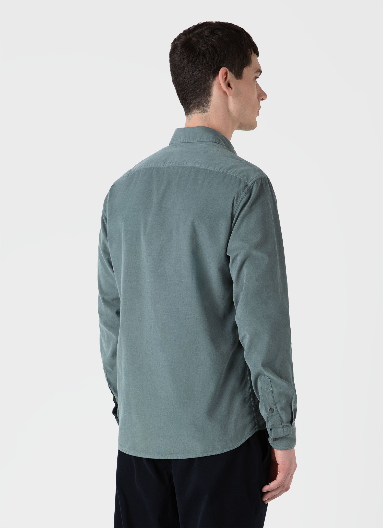 Men's Fine Cord Shirt in Smoke Green